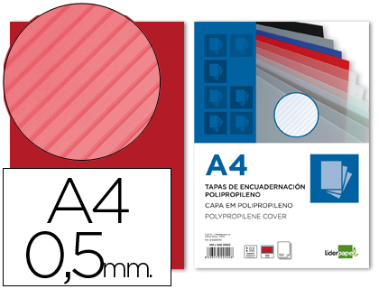 TAPA ENCUADERNACION LIDERPAPEL POLIPROPILENO RAYADO A4 0.5MM ROJO PAQUETE DE 100 UNIDADES