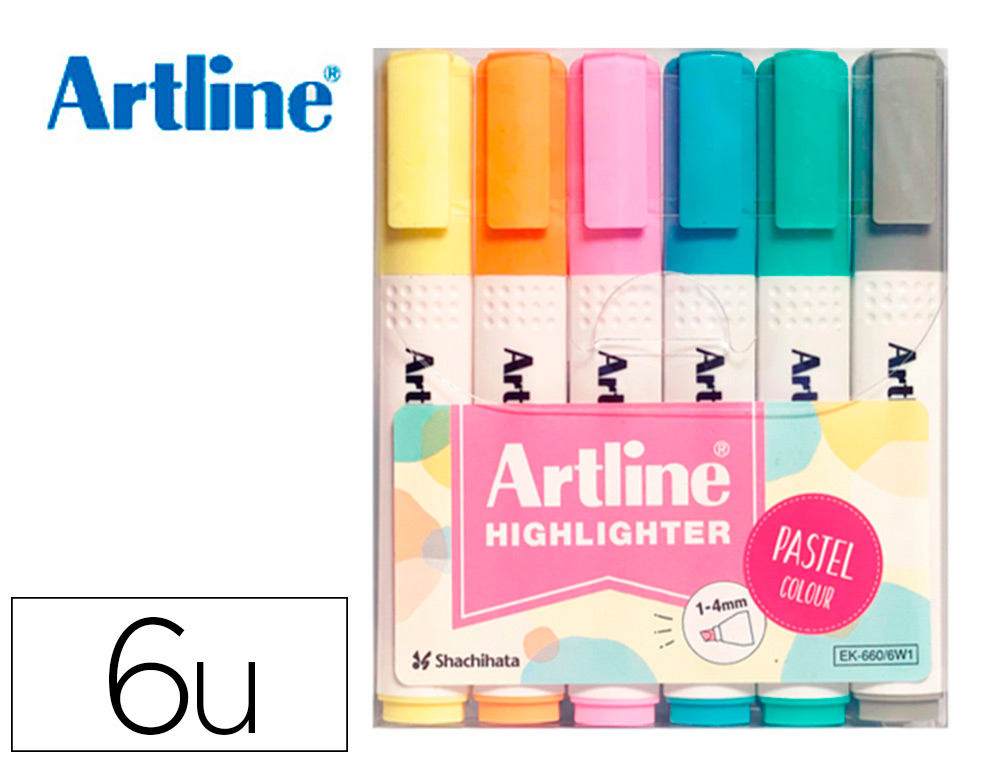 ROTULADOR ARTLINE FLUORESCENTE EK-660 COLORES PASTEL BOLSA DE 6 UNIDADES COLORES SURTIDOS