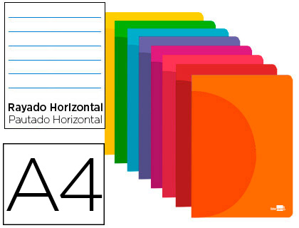 [LF11] LIBRETA LIDERPAPEL 360 TAPA DE PLASTICO A4 48 HOJAS 90G/M2 HORIZONTAL CON MARGEN COLORES SURTIDOS